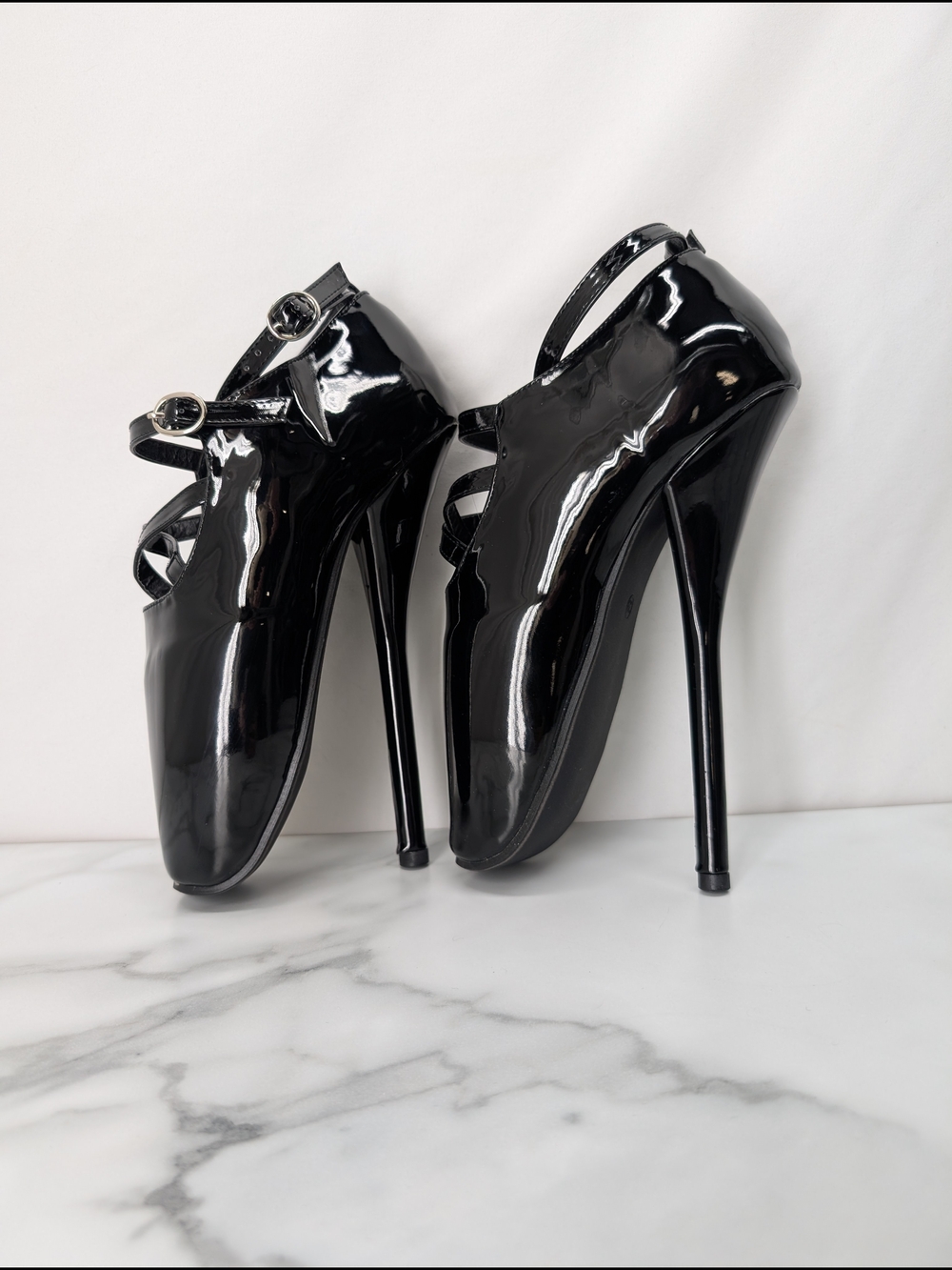 Extreme Fetish Black Patent Ballet Platform Mary Jane High Heels 39